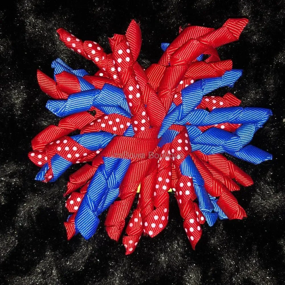 Royal Blue, Red & Red Polka Dot Korker Bow  (2)  4B2108    Handmade NWT Boutique
